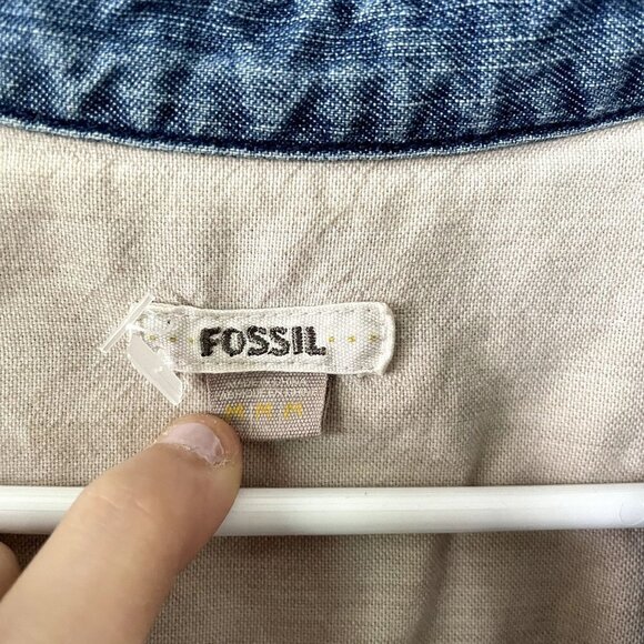 Fossil cotton short sleeved denim dress casual comfortable pockets collar summer - Picture 3 of 9